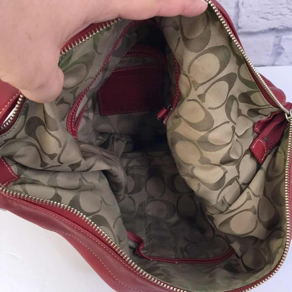 Coach Red Leather Zipper Closure Large Tote Crossbody Shoulder Bag - Vintage